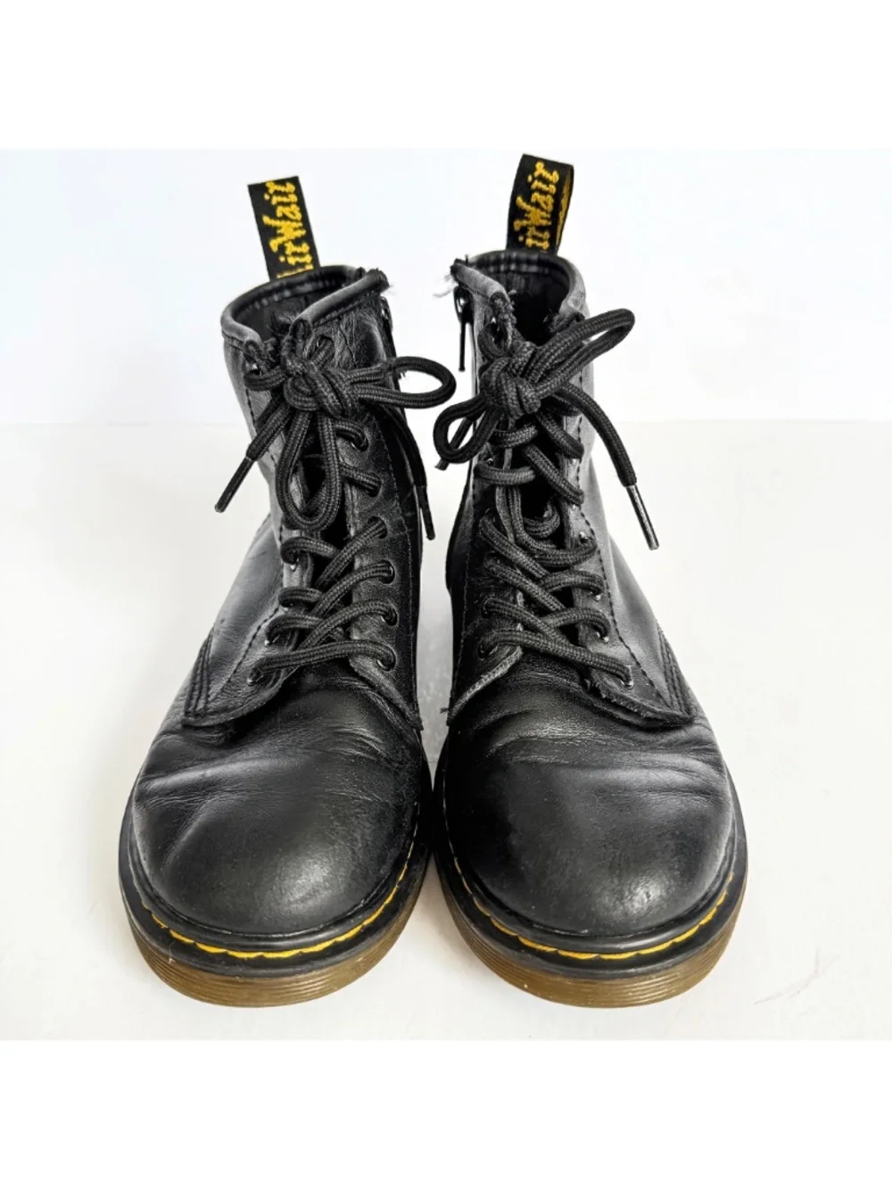 Doc Martens Kids 1460J Black Leather Side Zip Lace Up Combat Boots US2/UK1/EU33